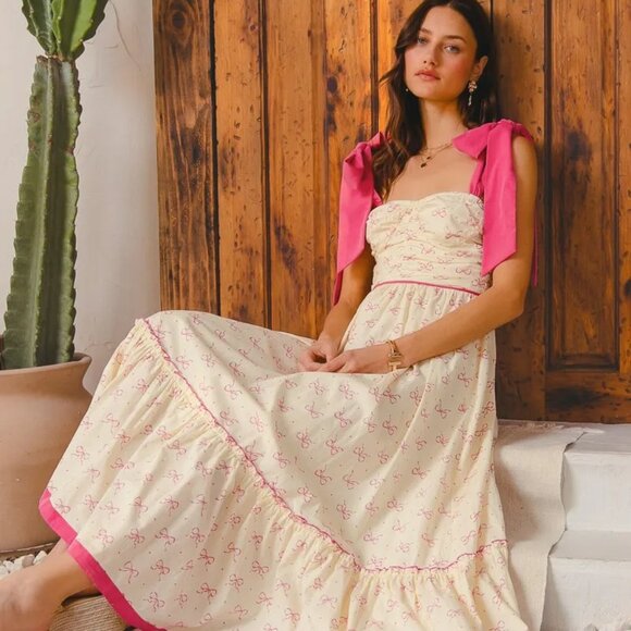 SO ME Ribbon Flowy Maxi Dress‎ with Contrast Trim - Picture 12 of 14